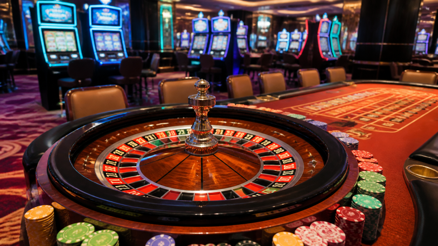 Siti Scommesse e Casinò Online: Guida Completa per i Giocatori Casino roulette table with slot machines representing online casino Singapore