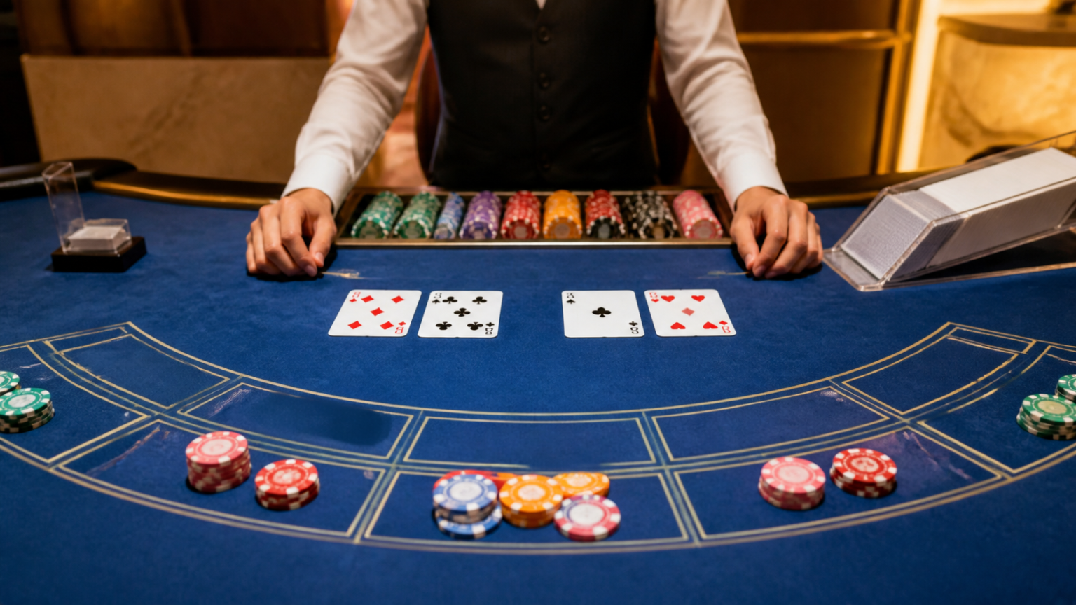 Casino Trực Tuyến: Hướng Dẫn Đánh Giá Nền Tảng Minh Bạch Năm 2026 โต๊ะบาคาร่าในคาสิโนพร้อมไพ่และชิปสำหรับเล่น